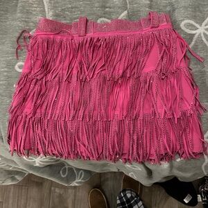 Women's Pink Fringe Mini Skirt